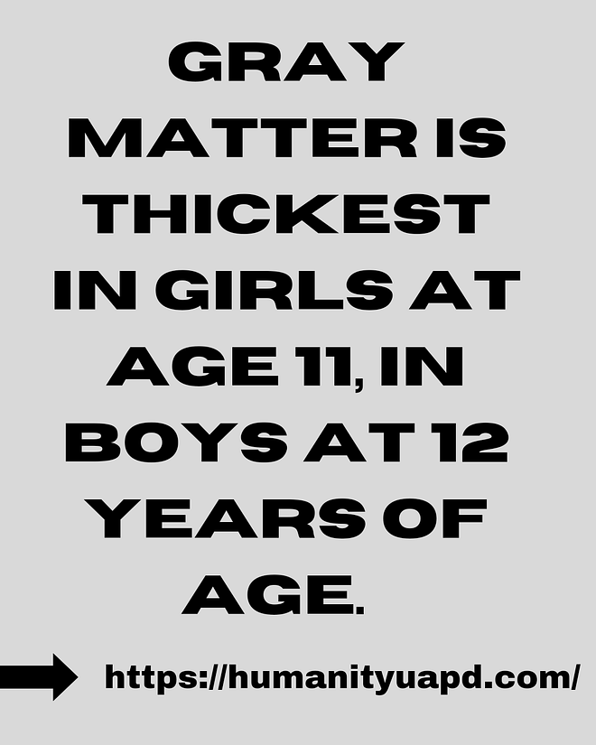 Attention Deficits - Gray Matter is Thickest in Girls at age 11, In Boys at 12 years of age.
