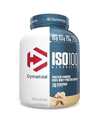 Dymatize Nutrition ISO 100 5 lbs Whey Protein Powder with Hydrolyzed 100% Whey Protein Isolate, Gluten Free, Fast Digestion, Gourmet Vanilla, 2.26 Kg
