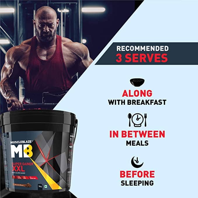 Muscle Blaze Super Gainer XXL, For Muscle Mass Gain (Chocolate, 5 kg / 11 lb, 50 Servings)