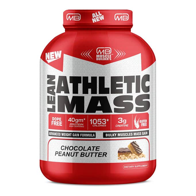M B Muscle Builder's Lean Athletic High Protein Muscle Mass Gainer with Creatine, 1053 Calories & 40g Protein, Gain Strength & Size, Weight Gainer for Men & Women [Chocolate Peanut Butter,3 Kg/ 6.6lb]